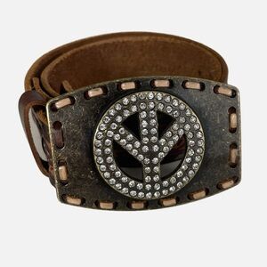 Ariat Peace Buckle Rhinestone Brown Leather Tooled Belt Western Size 26